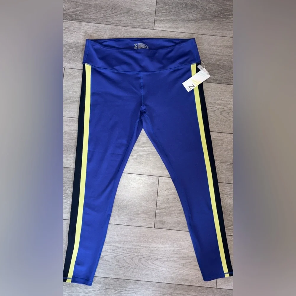Z By Zella XXL High Rise Full Length Leggings Stretch Blue W/ Side Stripes New - Picture 2 of 8
